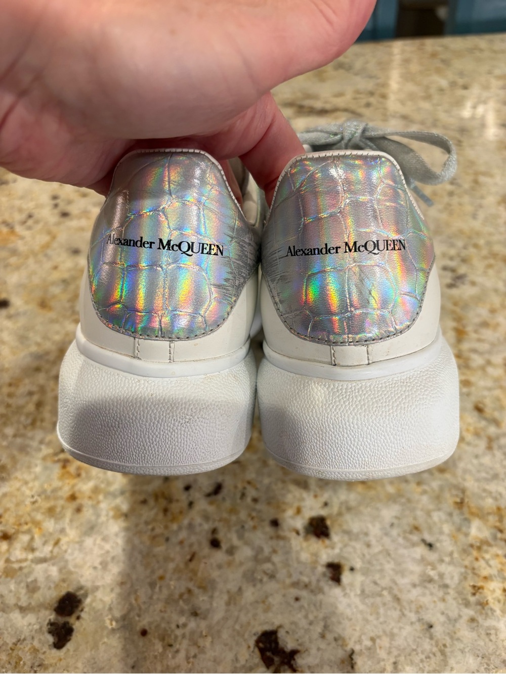 Alexander McQueen White Leather Sneakers with Silver Laces - Picture 2 of 3